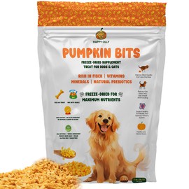 Happy Olly Pumpkin Treats for Dogs Digestion 2oz - Freeze Dried Single Ingredient Treats/Topper, Reduce Dog Diarrhea and Scotting - Natural & Human Grade Pure Pumpkin for Dogs - Prebiotics & Fiber
