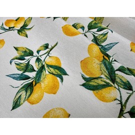 Lemon Branch Print Fabric Green Tree Leaf Linen Look Home Decor Upholstery Kitchen Curtain Cotton Material - 140cm Wide (2 Metres)