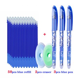 MROOFUL 55pcs/lot Magic Erasable Pens Refill Pen Stick Bear Cat Erasable Gel Pen Set Washable Handle 0.5mm Erasable Ink Pen Stationery Blue