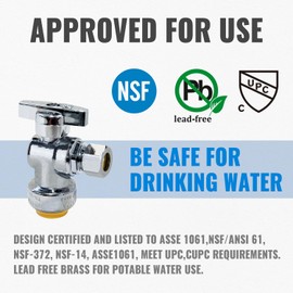 SUNGATOR 6-Pack Angle Stop Valve, Angle Water Shut Off Valve 1/2 x 3/8 Inch Compression, Toilet Water Shutoff, 1/4 Turn, No Lead Brass Push-to-Connect Plumbing Fittings for PEX Pipe, Copper, CPVC