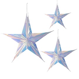 Vaguelly 3 x Rainbow Luminous Star Decoration Iridescent 5-Point Star Bridal Shower Hanging Decor Party Hanging Foil Star Iridescent Home Decoration 3D Window Pendant