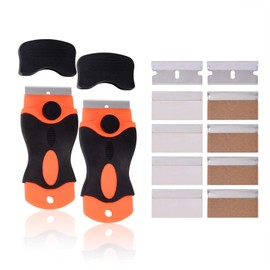 Winjun Pack of 2 Ceramic Hob Scraper Glass Scraper Vignette Scraper with 5 Pieces Stainless Steel Blade 5 Pieces Carbon Steel Blades