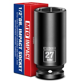 MTO 1/2" Drive 27mm Deep Impact Socket, 6-Point Metric Socket for Automotive Maintaince, CR-V Steel Meets ANSI Standards