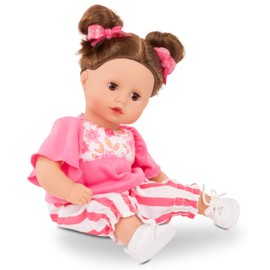 Götz 2120945 Muffin Stripe Vibes Kiss Doll - 33 cm Baby Doll with Brown Sleeping Eyes, Brown Hair and Soft Body - Soft Body Doll in 7-Piece Set