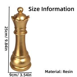 Elegant Gold Resin Chess Piece Statue - Large Decorative King Queen Knight Chess Ornaments for Modern Home Office Desk Decor and Unique Gift (Queen)