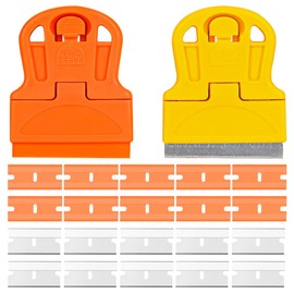 ZIMISI 2PCS Razor Blade Scraper Tool Set, Mini Car Paint Remover with 10 Plastic Blades & 10 Metal Blades, Vehicle Adhesive Cleaning Tool for Removing Labels, Stickers Taping on Window, Oven (2PCS)