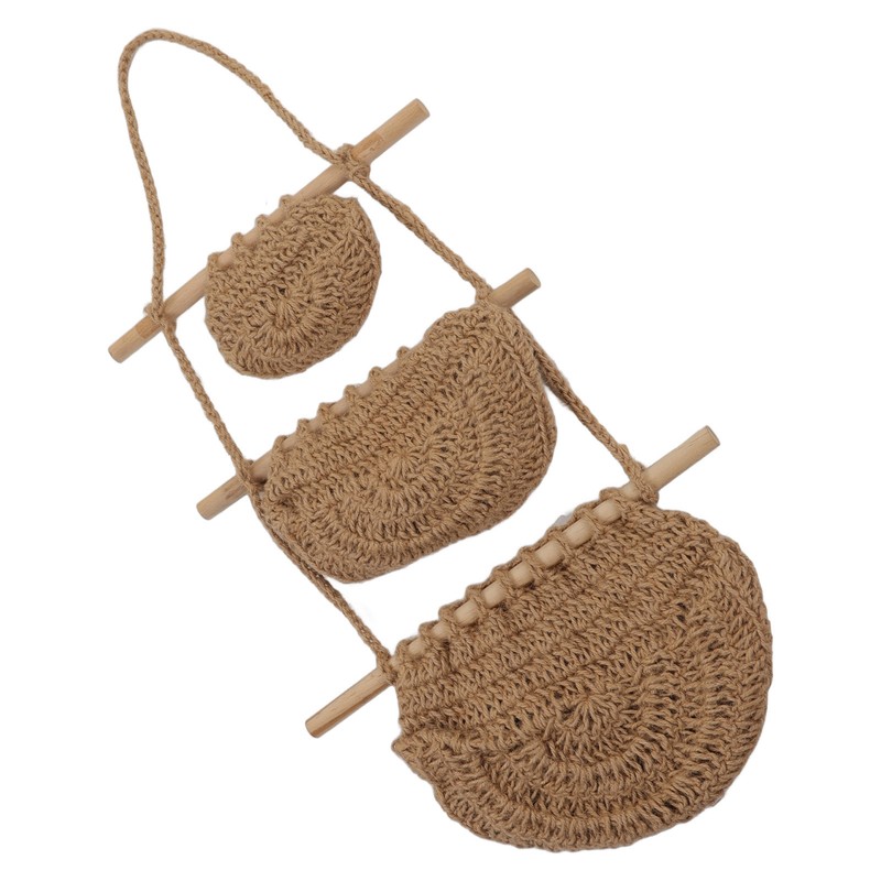 Hanging Fruit Basket 3 Tier Wall Mounted Handcraft Hemp Rope