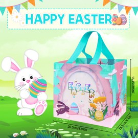 SelfTek 18 Pcs Easter Gift Bags, Easter Egg Hunt Bags Reusable Easter Party Treat Tote Bags Waterproof Foldable Non-Woven Bags with Handles for Kids Easter Party Favors