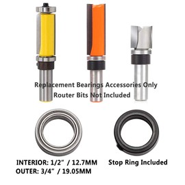 Yakamoz 3-Set Router Bit Replacement Bearings Bottom Mounted Ball Bearing Guide Survival Kit for 1/2 Inch Shank Router Bits | Inner Dia. 1/2” & Outer Dia. 3/4”, Fixed Collar Included