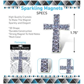 COTA Global Cross Sparkling Refrigerator Magnet - Silver Sparkling Rhinestones Crystals, Cute Religious & Inspirational Magnet for Kitchen Fridge, Locker, Home Decor, Cool Office Novelty - 1.75 Inch