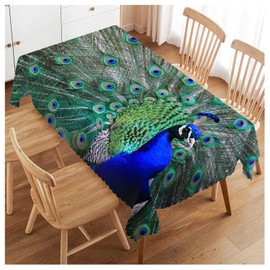Walmsco Tablecloth Blue Green Peacock Feathers Decor For Dining Room Kitchen Rectangular Table Cover 132 * 178cm