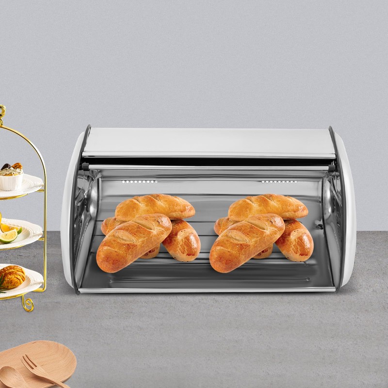 DYRABREST Stainless Steel Steel Bread Box Roll Top Bread Box