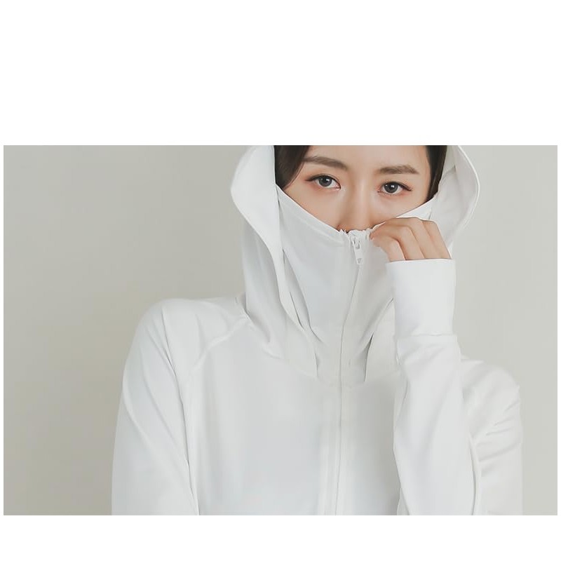 [KOUKOUCOCO] UVラッシュガード ハイネック帽子舌付きUVカットラッシュガード (JP, アルファベット, L, ホワイト)