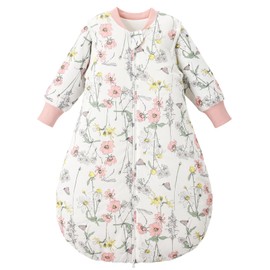 Duomiaomiao Baby Winter Sleeping Bag, 2.5 Tog Sleeping Bag 0-6 months 100% Cotton Baby Wearable Blanket with Removable Sleeves for Newborn, Flowers