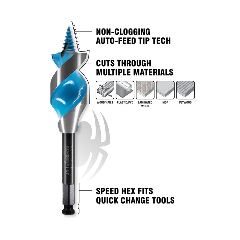 Spyder Stinger 3-Piece Wood Boring Power Bit Set, 6.5" Length