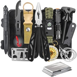 LYSSIID Kit De Supervivencia,14 En 1 Kit De Supervivencia Multifuncional para Exteriores,Acampada, Senderismo,Regalo De Navidad para Hombres