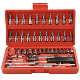 Unbranded 46 Pcs Socket Wrench Set 1/4" Drive Ratchet Metric Kit Garage Car Repair Tool US