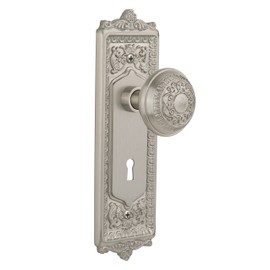 Nostalgic Warehouse Egg & Dart Plate with Keyhole Egg & Dart Knob, Single Dummy, Satin Nickel