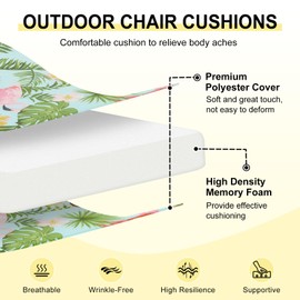 downluxe Outdoor Chair Cushions Set of 4 for Patio Furniture, Water-Resistant Patio Chair Cushions with Ties, High Density Foam Outdoor Seat Cushion, 17" X 16" X 2", Tropical Flamingo