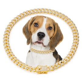 Dog Chain Collar Walking Metal Chain Collar Cuban Link Dog Collar with Secure Buckle (20 inch)