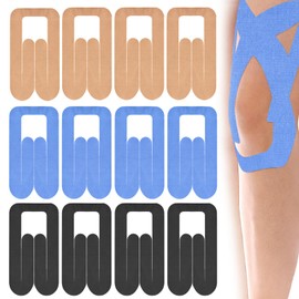 Ninnyi 12 Pcs Kinesiology Tape Knee, Pre Cut Kinetic Breathable Muscle Tape for Knees Support Sports Long Lasting Stability