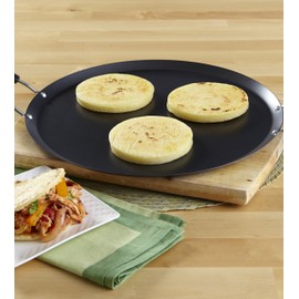 IMUSA 11in Carbon Steel Nonstick Round Comal with Metal Handles, Black