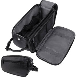 Calmind Neceser de Piel para Hombre y Mujer, Bolsa de Aseo de Viaje Impermeable y Plegable, Organizador de Maquillaje y Herramientas de Afeitado con Gancho Colgante para Artículos de Baño y Cosméticos