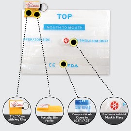 Dixie EMS CPR Mask for Pocket or Key Chain, CPR Emergency Face Shield with One-Way Valve Breathing Barrier for First Aid or AED Training, 5 Count - Yellow