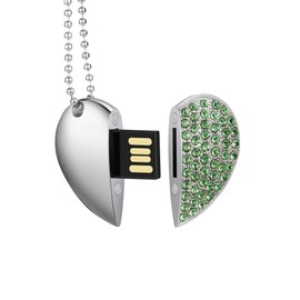 GARRULAX USB Flash Drive, 16GB/32GB/64GB/128GB USB2.0 Heart Shape Memory Stick Date Storage Pendrive Thumb Drives with Chain (16GB,Green Heart)