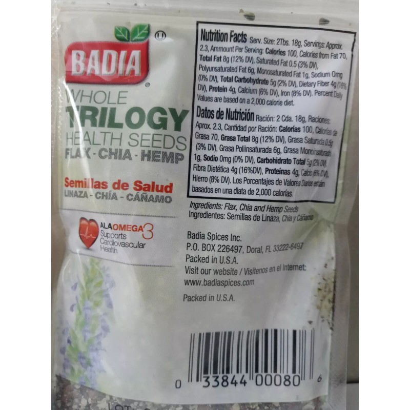 Badia® Whole Trilogy Seeds Flax, Chia & Hemp Health Seed