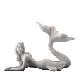 Veronese Design 7 5/8 Inch Mermaid Lying Resin Sculpture Marble White Finish Nautical Home Decor