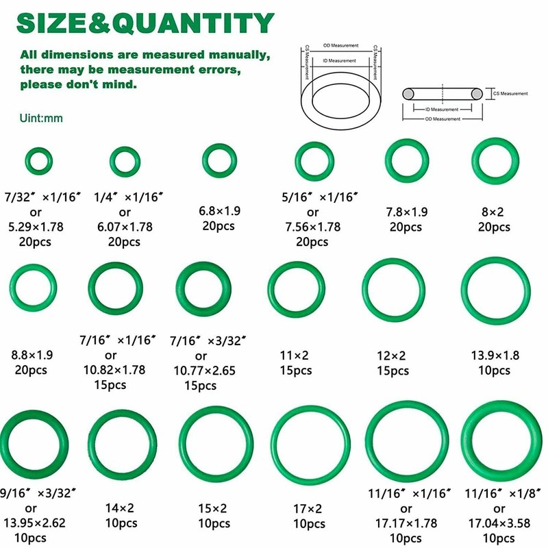 270 Pcs Air Conditioning O Ring Assortment Kit Green Air