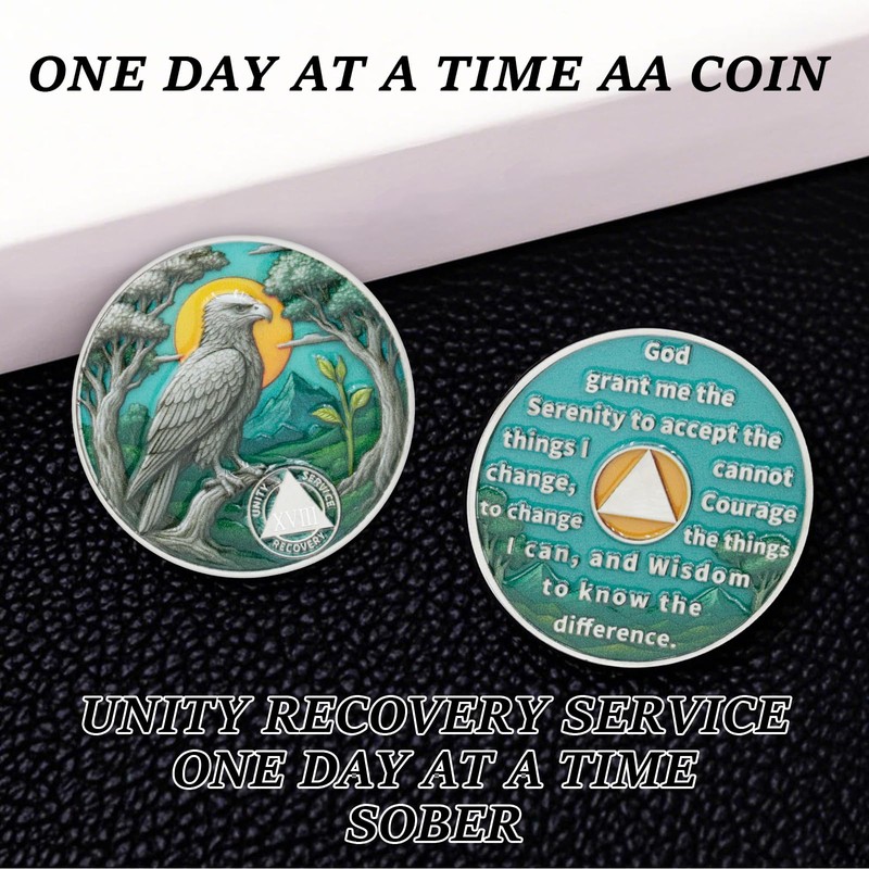 Forest Eagle Sobriety Coin - Sobriety Chip for Alcoholics Anonymous,
