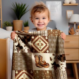 Western Blanket, Western Decor for Nursery Room, 30x40 inches Baby Blankets for Boys Girls, Baby Cowboy Blankets, Soft Warm Lightweight Nursery Bed Blanket for Newborn Toddlers