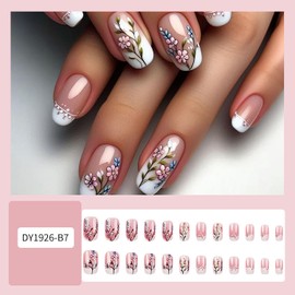 EYZOTSF Press on Nails Short Square Shaped Acrylic Extra Short Length Square False Nails with Designs Artificial Fake Nail with Charms Glue Stick ons Fingernails for Women Girls(DY1926)