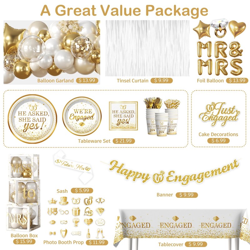287Pcs Engagement Party Decorations, All-in-one Happy Engagement Decorations with 25