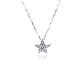 CloseoutWarehouse Clear Cubic Zirconia Simple Star Necklace Rhodium Plated Sterling Silver