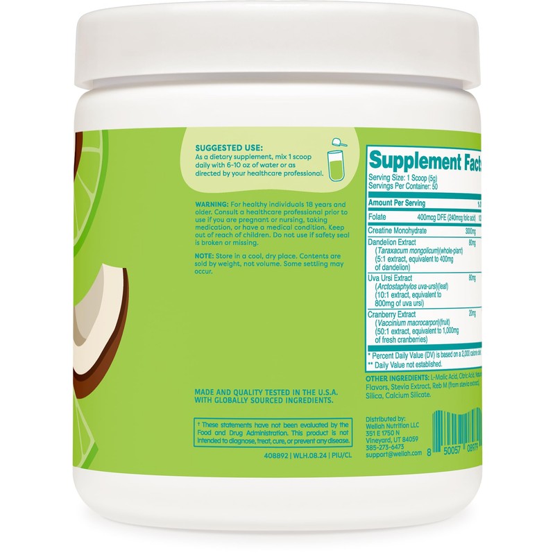 Wellah Creatine for Women - Creatine Monohydrate with Dandelion &