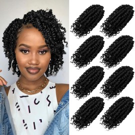 BILEAF Pre-looped Short Crochet Passion Twist Hair 6 Inch Pre-twisted Passion Twist Crochet Hair for Black Women 8 Packs Synthetic Bohemian Braiding Extensions 1B