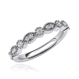 Vintage-inspired Milgrain Marquise and Dot Simulated Diamond 3mm Wide Matching Wedding Ring Eternity Ring (U)