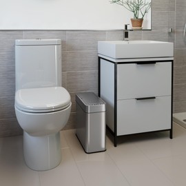 iTouchless 4 Gallon Sensor 2.0 Technology Bathroom Trash Can with AbsorbX Odor Filter, Right-Opening Lid, Slim Stainless Steel Automatic Bin for Home Office Bedroom Living Room Store Business School