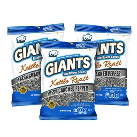 GIANTS Kettle Roast Fresh Cracked Pepper Sunflower Seeds - Sunflower Seeds Bulk, Roasted Sunflower Seeds to Eat, Healthy Snack, 8g Protein Per Serving - 5 oz Resealable Bags (Pack of 3)