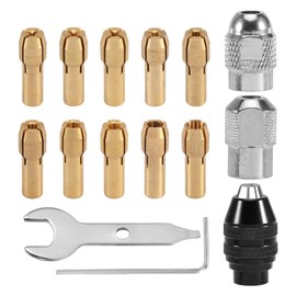 Mivanta 15-Piece Drill Chuck Collet Set for Dremel, 1/32 Inch to 1/8 Inch Replacement 4486 Quick Change Drill Chuck with Replacement 4485 Brass Collet Metal Nut, Accessory Set for Multifunctional