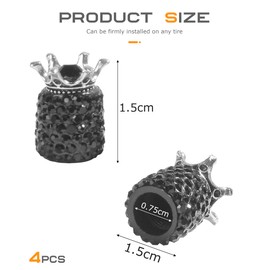 Flaconi 4PCS Car Tire Caps,Car Tire Valve Caps,Automotive Tire Valve Stem Cap,Tire Valve Covers for Vehicle Tires,Bling Crown Tire Valve Caps,Suitable for Cars,Trucks,Motorcycles,Bicycles (Black)