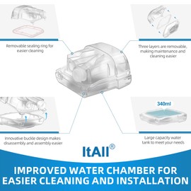 Replacement Water Chamber for AirSense & AirCurve 11, New Version HumidAir Water Tank for S11 Series, Features with 70PCS Filters & Hose Cover for ClimateLineAir，ItAll Supplies for CPAP Users