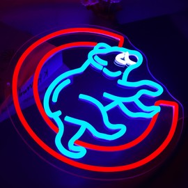 Baseball Neon Sign for Wall Decor Dimmable Cubb Baseball LED Light Up Sign Sports Signs Decor for Man Cave Boys Room Neon Signs for Bar Club Basebal Gifts for Fans Men Teens Size13.8* 12.9in(FMCP082)