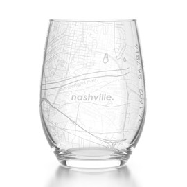 WELL TOLD Engraved Nashville Tennessee Map Stemless Wine Glass, Etched Glass (15 oz, Clear) City Custom Gifts for Lovers