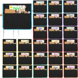 24 PCS Chair Pockets for Classroom, 15.6x16.8 Inch Seat Pockets for Classroom Chairs, Black Seat Sacks for Classroom Chairs with Name Tag, Back of Chair Organizer for Kids in Classroom