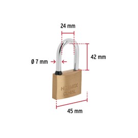 Brass padlock, 45mm, hook long, blister