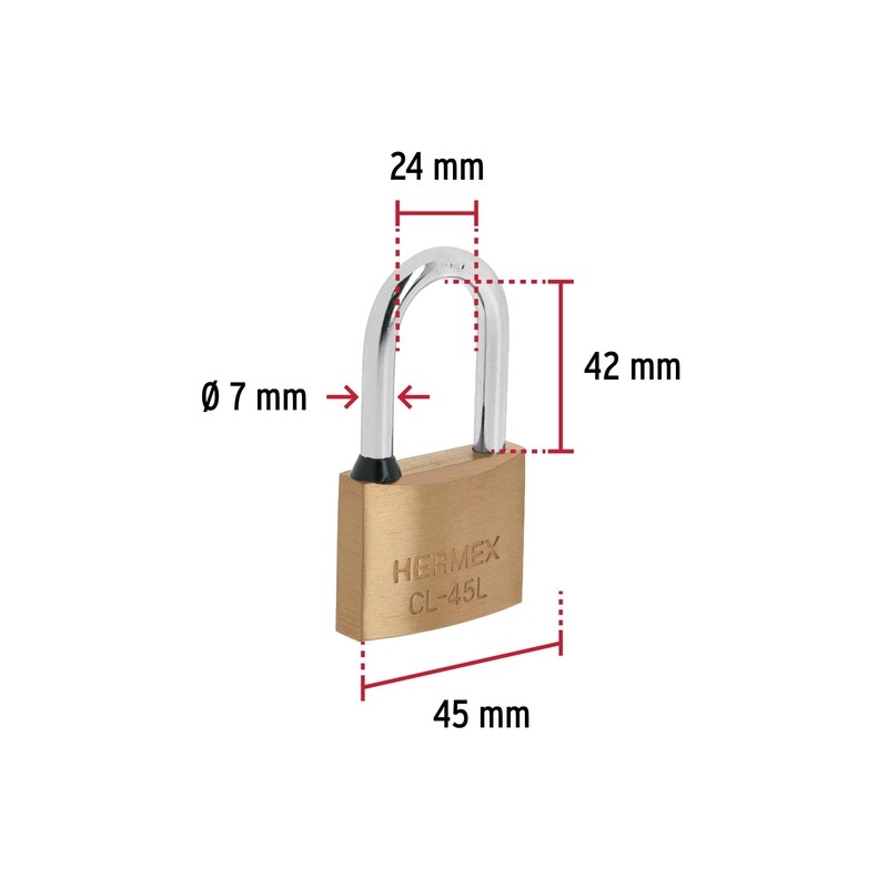 Brass padlock, 45mm, hook long, blister